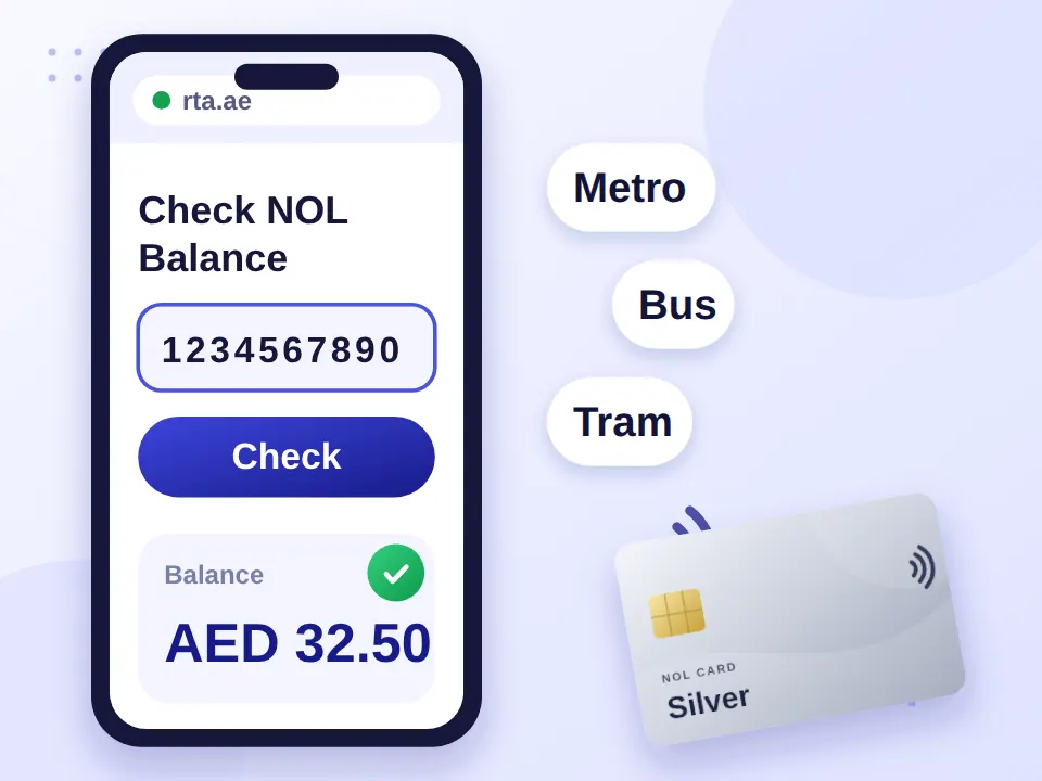 Home 11 Phone browser showing the NOL balance check with Metro, Bus and Tram icons