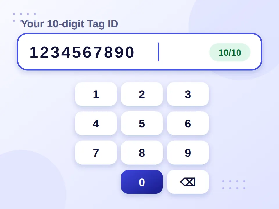Home 7 Typing the 10-digit Tag ID into the balance checker