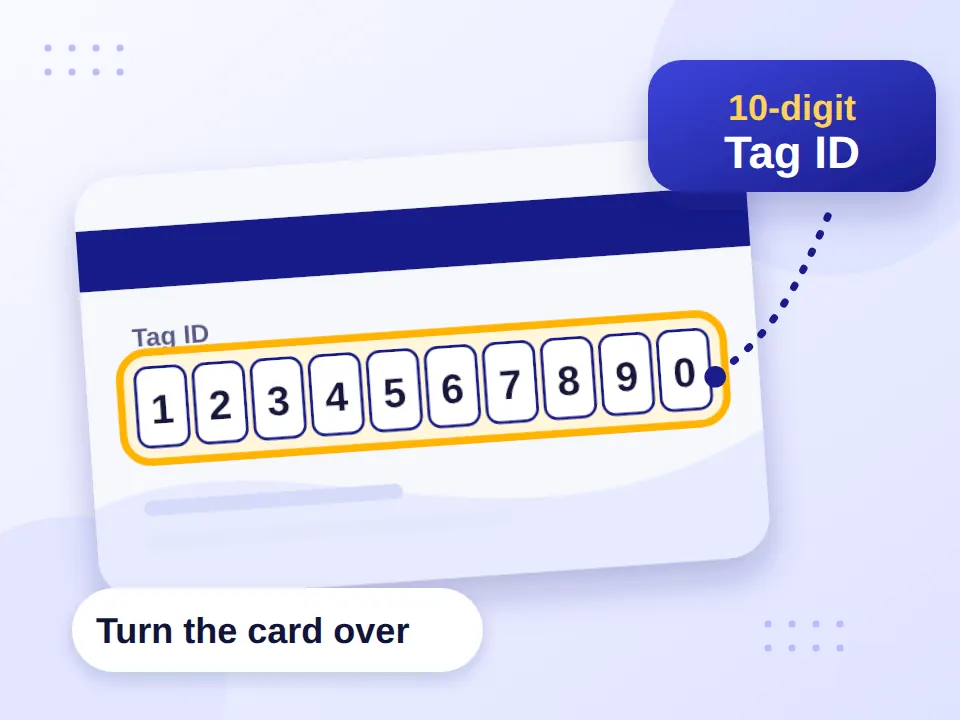 Home 10 Back of a NOL card with the 10-digit Tag ID highlighted